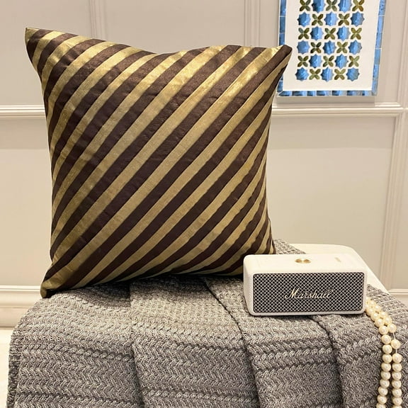 Decorative Pillow Cover, Decorative Pillow Covers 12x12 inch (30x30 cm) Brown, Silk Throw Pillow Covers, Handmade Pillow Covers, Striped Throw Pillow Covers - Unfolding Brown Antique