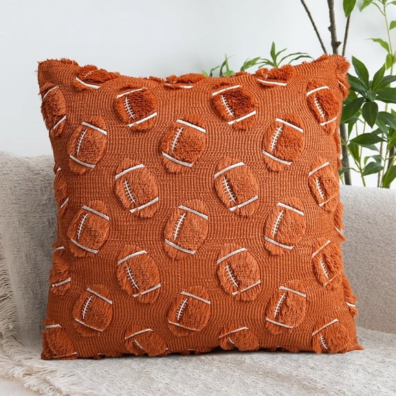 Decorative Pillow Cover | Football Pattern | 17.7x17.7 Inch | Soft Breathable Cotton Fabric | Hidden Zipper Closure | Reactive Dye | Pillowcase Only | 1 Pack