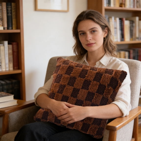 Decorative Pillow Cover, Gaqring Soft Plush Checkerboard Pattern Cushion Case, Zippered Polyester Square Pillow Cover for Sofa Bed Living Room