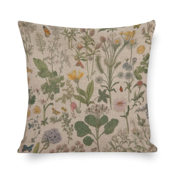 Decorative Pillow Cover Spring Summer Daisy Floral Leaves Pillow Protector Herbs And Wild Flowers Botanical Plants Pillow Case Protector Cushion Case for Sofa Couch 18"x18"