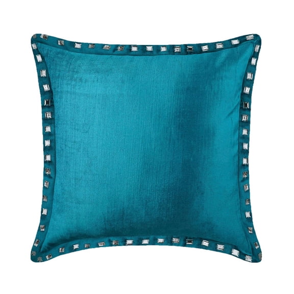 Decorative Pillow Cover, Turquoise Blue Decorative Pillow Covers For Couch 16x16 inch (40x40 cm), Velvet Pillow Covers, Solid Color, Crystal, Border - Turquoise Blue Crystal Palace