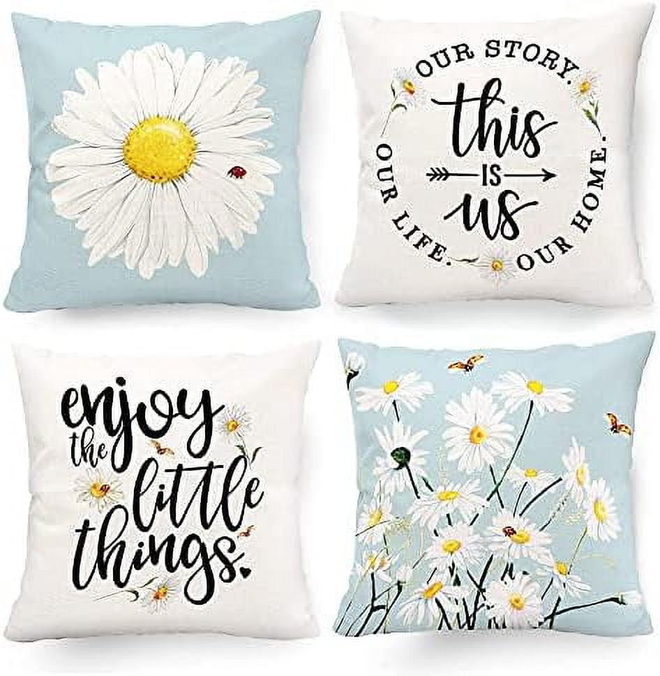 ISANOU This Is Our Happy Place PillowCovers,Let's Read Let's Play Inspirational Quotes Pillow Case Set Of 4,Kids Room Decor,Rainbow Pillow Decor For