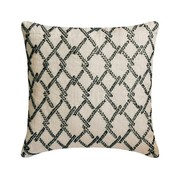 Decorative Pillow Covers, Blue 18"x18" (45x45 cm) Throw Pillows, Linen Trellis & Beaded Throw Pillows For Couch, Geometric Pattern Modern Style - Trellis Criss Cross