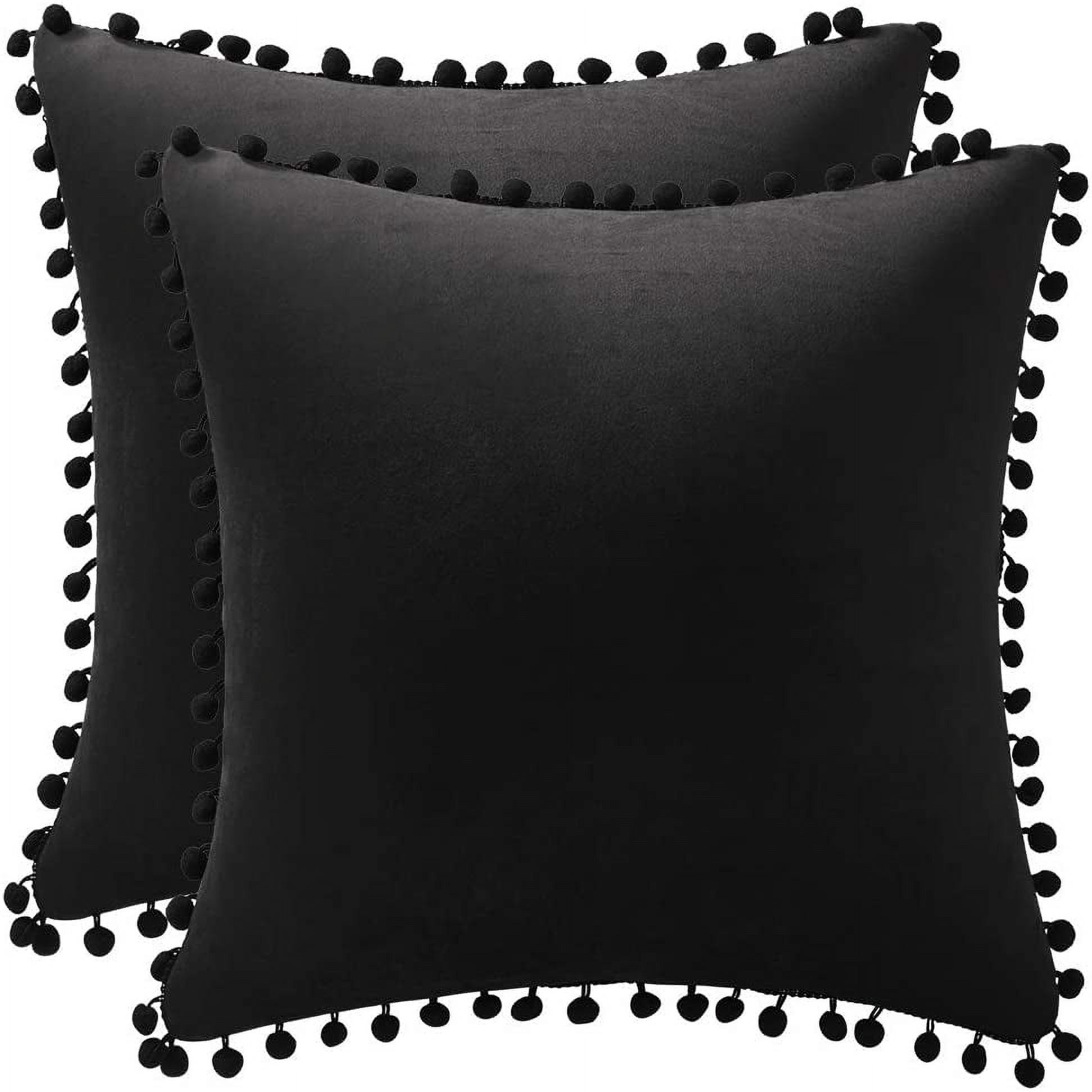 Decorative Pillow Covers Cozy Soft Pom-poms Smooth Square Velvet Euro