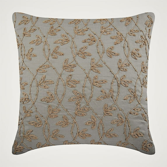 Decorative Pillow Covers, Decorative Taupe Throw Pillow Cover, 18x18 inch (45x45 cm) Linen Pillow, Square Natural Jute Embroidered Leaf Garden Pillow Cover, Grey - Looking at Jute