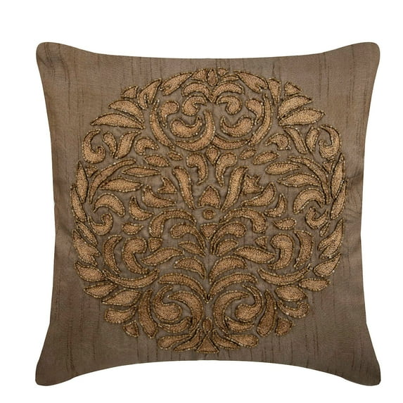 Decorative Pillow Covers, Gold Zippered Pillow Covers 16x16 inch (40x40 cm), Silk Designer Pillow Covers, Abstract, Contemporary Cushion Cover - Gold Turkish Dream