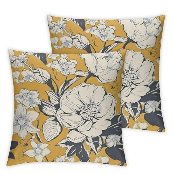 Decorative Pillow, Floral Pillow, Throw Pillows for Couch or Bed, Boho Home Decor, (White Denim Collection, Yellow)