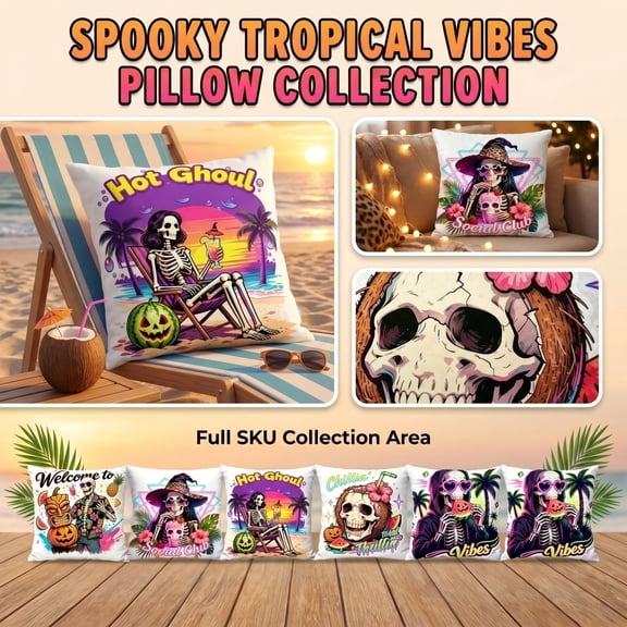 Decorative Pillow, Pillow Cover, Summer Decorations, Halloween Decor, 18X18 Inch Double-Sided Linen Leopard Sun Hat Skeleton Tropical Hibiscus Print Pillow Cover, Easy to Remove &