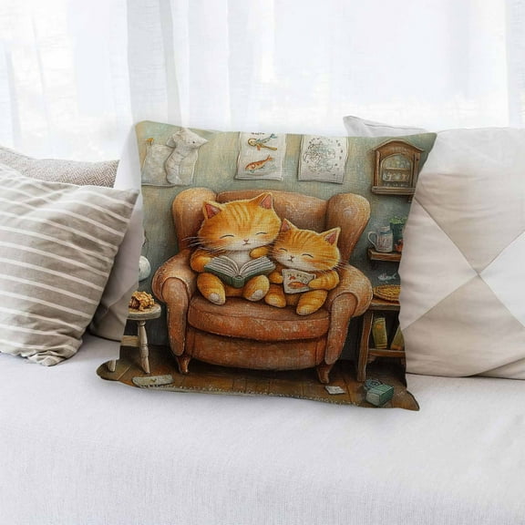 Decorative Pillow Sham Linen Square Unique Printed Lovely Cat Pattern Throw Pillow Case Cushion Cover 18 X 18 Inches