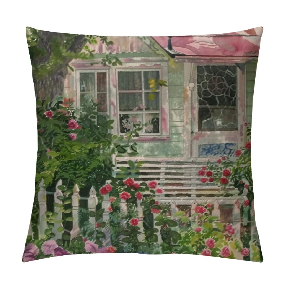 Decorative Pillow Vibrant Flowers with Red Art Painting Throw Pillow