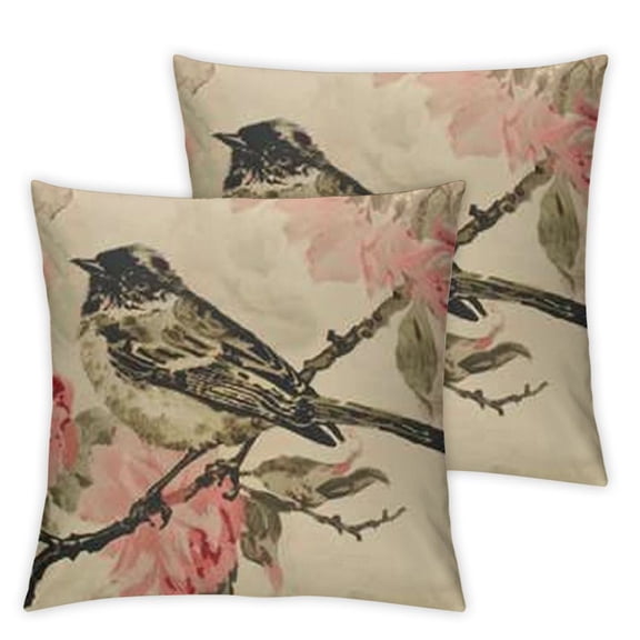 Decorative Pillowcases Vintage Black White Bird Blush Pink Roses Flowers Customizable Cushion Rectangle Boudoir Size  Throw Pillow Cover Case Hidden Zipper One Side Design Printed