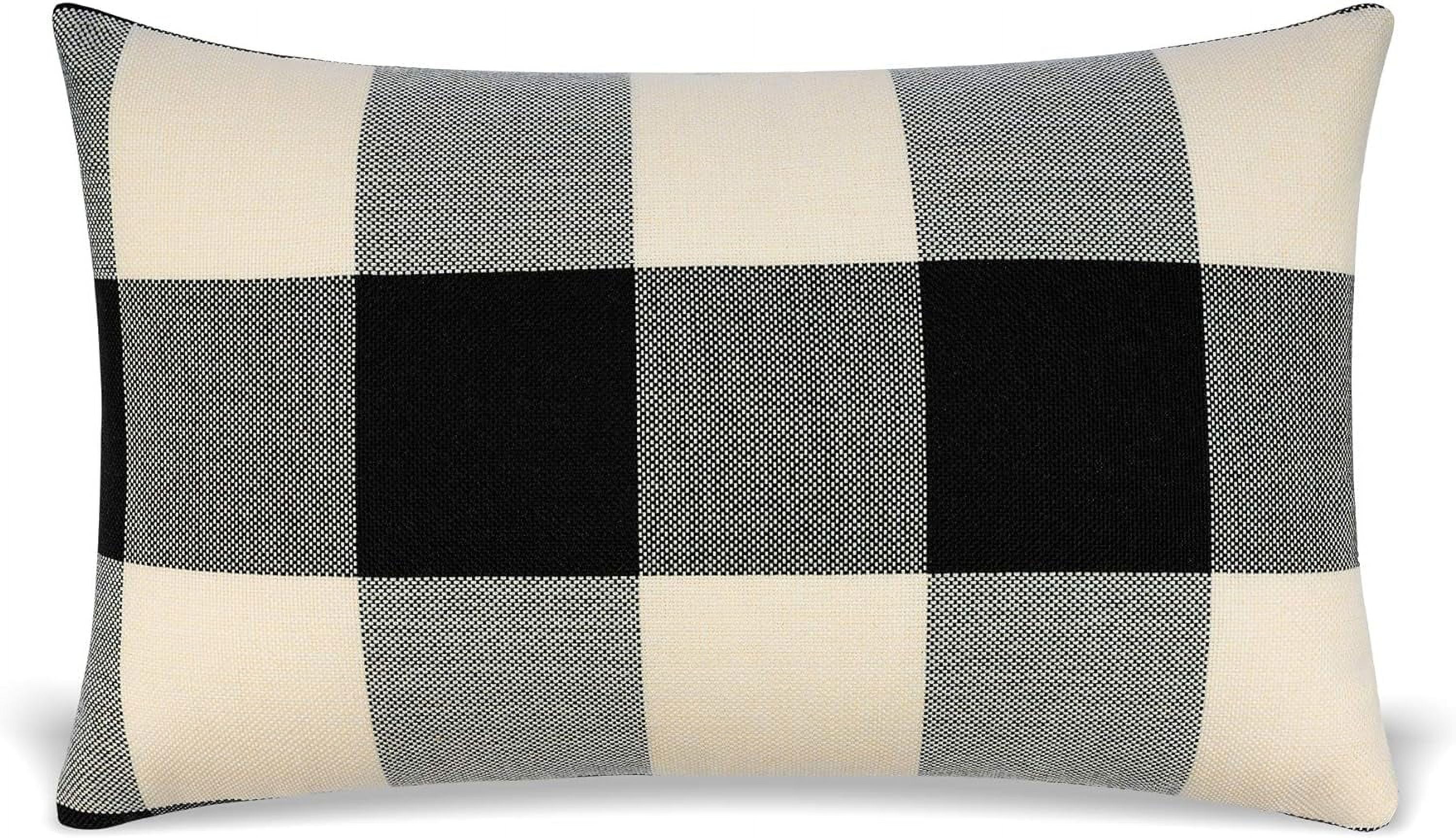 Decorative Pillows, Modern Farmhouse Buffalo Plaid Pillow Lumbar, Includes Pillow Insert(Black
