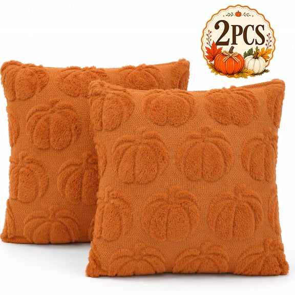Fall Pillow Covers Pumpkin Décor for Home Farmhouse Autumn Throw Pillow Cases for Chair Sofa Bedroom Living Room Home Decor 18x18 Inches 2 Pcs Brown