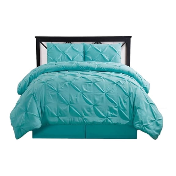 -Decorative Pinch Pleat California King 4PC Comforter Set, Aqua