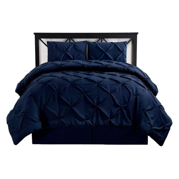 -Decorative Pinch Pleat King 4PC Comforter Set, Navy