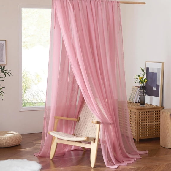 Decorative Pink Bed Canopy - Voile Sheer Curtain, Toddler Bedroom Drapes, DIY Bed Valance Panel for Kids, W114 x L180, 1 Piece