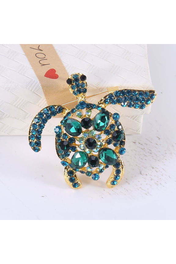 Turtle Rhinestone Pin Animal Lapel Brooch Metal Clothes Pin for Hat Shirt Accessory