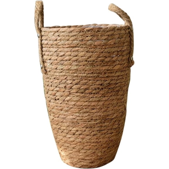 Decorative Plant Basket, TRIANI Planter Baskets Indoor with Plastic Liner, Craftsmanship Flower Holder Basket with Handle,Woven Flower Basket for Indoor Living Room Garden Balcony,1Pcs