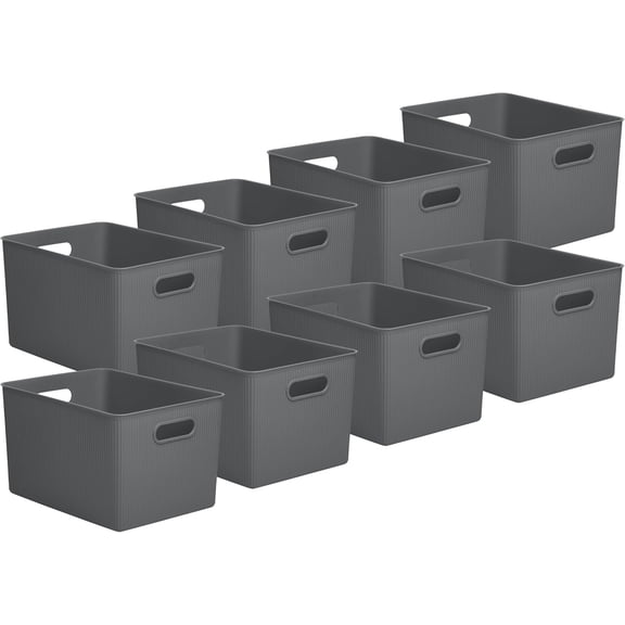 Decorative Plastic Basket Open Home Storage Bins Organizer Baskets, X-Large Grey (8 Pack) Container Boxes for Organizing Closet Storage Bins for Shelves Drawer Shelf 22 Liter/23 Quart