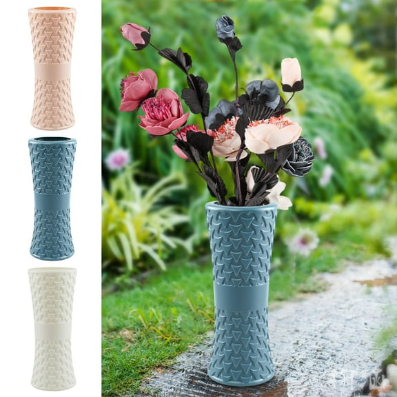 Decorative Plastic Glazed Vase for Flower Arrangements - 8.8" Tall Modern Flower Pot for Living Room, TV Cabinet - Dried Flower Holder in Blue, Pink, White - Lightweight Durable Home Decor