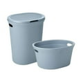 thumbnail image 1 of Decorative Plastic Laundry Basket & Laundry Hamper with Lid and Cut-Out Handles, Blue (Set of 2) Organzier for Bedroom Bathroom College Dorm Room - Ribbed Design, 1 of 1