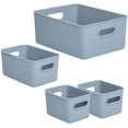 thumbnail image 1 of Decorative Plastic Open Home Storage Bins Organizer Baskets, Blue (Set of 4) 1 Large, 1 Medium, 2 Small - Container Boxes for Organizing Closet Shelves Drawer Shelf - Ribbed Collection, 1 of 6