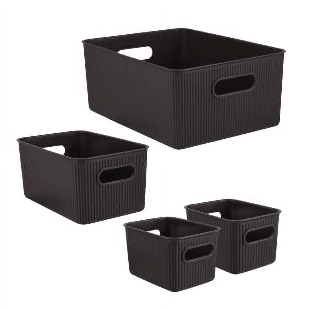 ANMINY 8PCS All-in-One Lidded Plastic Storage Bins Set White Desk Basket  Box Drawer Organizer Kitchen Container with Handles Removable Lids  Decorative