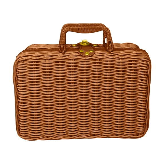 Decorative Plastic Rattan Suitcase for Picnic and Home Storage Professional Easter Decor Display Box Aesthetic Handwoven Style Suitcase for Adults Outdoor Travel and Interior Organizing