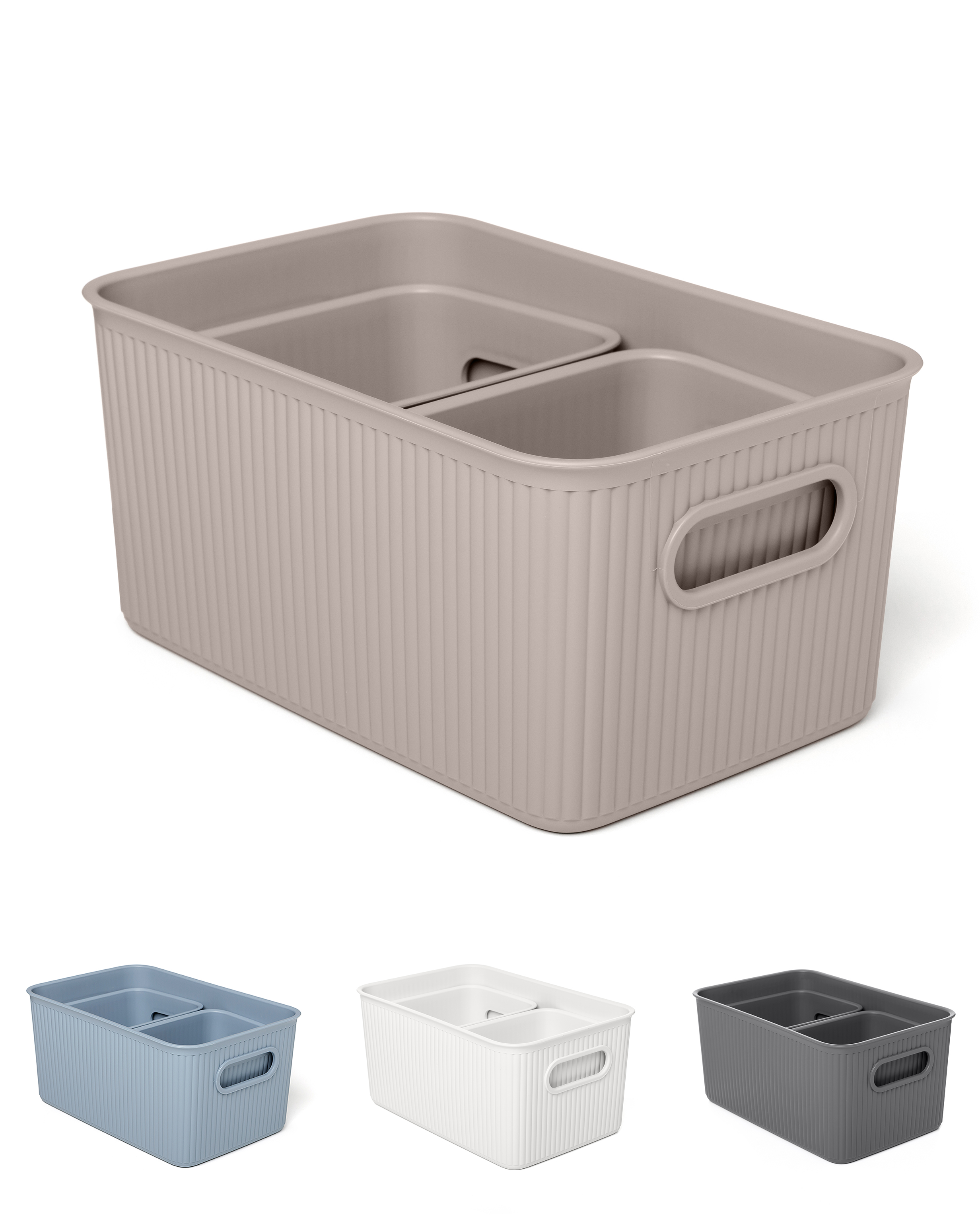 Decorative Plastic Storage Bins Organizer Baskets, Taupe (Set of 3) 1