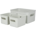 thumbnail image 1 of Decorative Plastic Storage Bins Organizer Baskets, White Smoke (Set of 3) 1 Medium, 2 Small - Container Boxes for Organizing Closet Shelves Kitchen Pantry Shelf Bathroom Drawer - Ribbed Design, 1 of 6