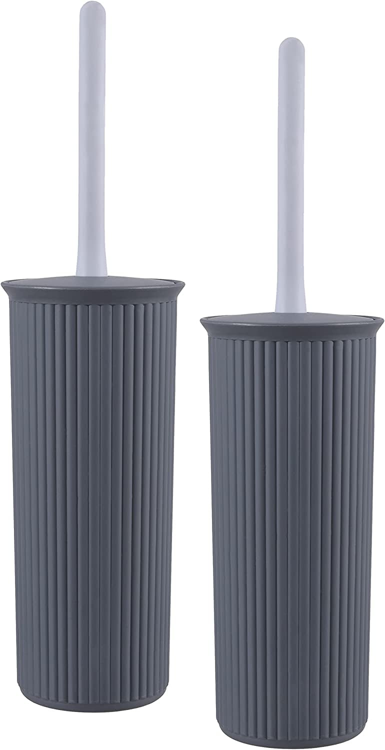 Superio Plastic Toilet Bowl Cleaning Brush and Holder Set (Pack of 2)- 15"H x 6"W x 5"D, Bathroom Scrubbing Brush, Grey