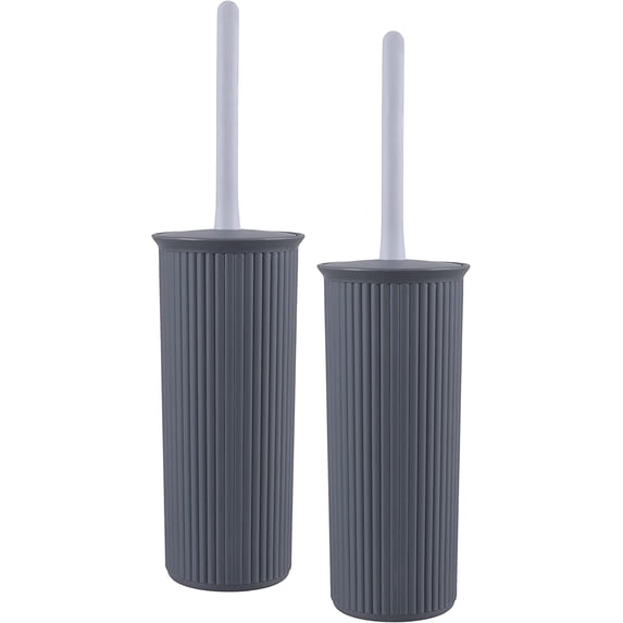 Superio Plastic Toilet Bowl Cleaning Brush and Holder Set (Pack of 2)- 15"H x 6"W x 5"D, Bathroom Scrubbing Brush, Grey