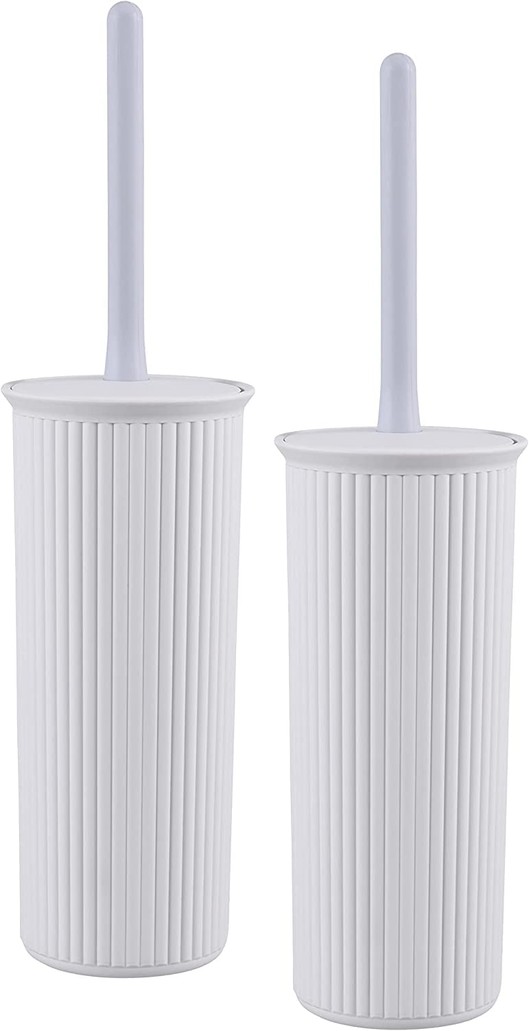 Superio Plastic Toilet Bowl Cleaning Brush and Holder Set (Pack of 2)- 15"H x 6"W x 5"D, Bathroom Scrubbing Brush, White