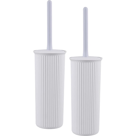 Superio Plastic Toilet Bowl Cleaning Brush and Holder Set (Pack of 2)- 15"H x 6"W x 5"D, Bathroom Scrubbing Brush, White