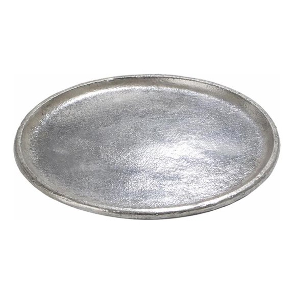 Decorative Plate- Rustic Textured Distress Silver Aluminum 10 Inch Round