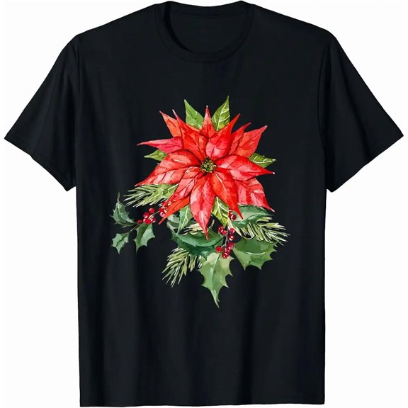 Decorative Poinsettia Red Holiday Flower Traditional Plant Winter Unisex T-Shirt, up to size 5XL