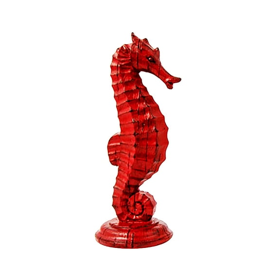 Decorative Polystone Figurine Dcor Red Seahorse with a Wood Artistic Style - Modern Design to Fit a Contemporary Room