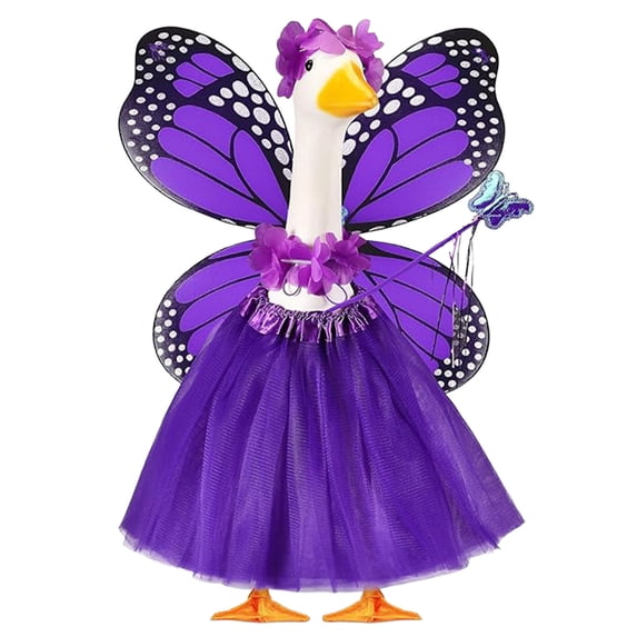 Decorative Porch Goose Costume, 5-Piece Accessory Set With Butterfly, Themed Apparel For 23-Inch Garden Goose, Whimsical Outdoor Yard Decoration Set