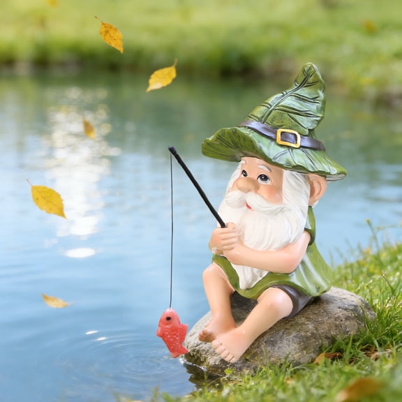 Decorative Pot Buddy Hugger,Fishing Fish Pond Figurines,Cute Fisherman Gnome Statue Terrarium Edge Decor,Resin Adorable Gnome Fishing Statue Ornament for Flower,Yard,Lawn,Indoor Outdoor