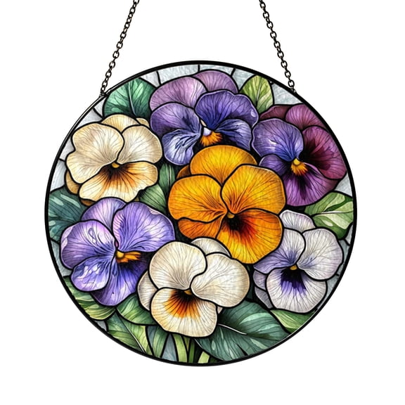 Decorative Primrose Flowers Stained Glass Suncatcher, Cottage Window Hanging Glass Art for Home Decor