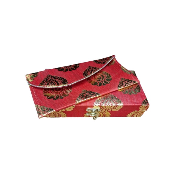 Decorative Printed Cash Box & Money Envelope, Shagun Box, Gift Box - Red, Material - Wood
