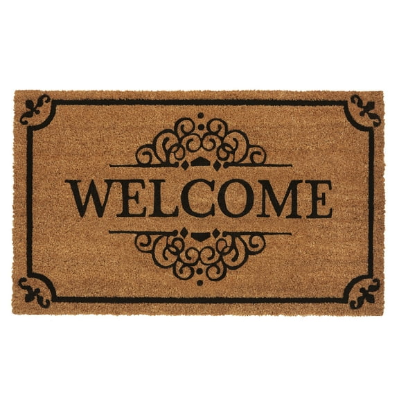 Decorative Printed Entrance Outdoor/Indoor Door Mat, Eco-Friendly 100% Natural Coconut Husk Fibers, 15mm Thick & Durable for Superior Longevity, 18" W X 30" L, Rectangle, Welcome Bordered