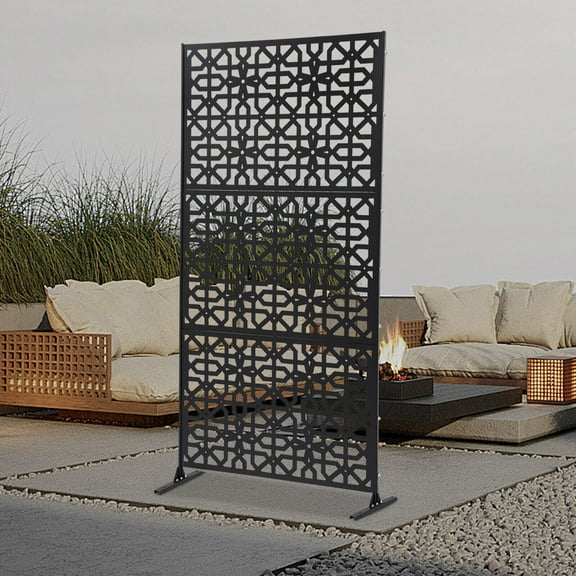 Decorative Privacy Screen, Black Steel Privacy Screen, Privacy Fence Screen 3 Panels Providing Privacy for Your Deck, Yard, Deck, Backyard, Balcony