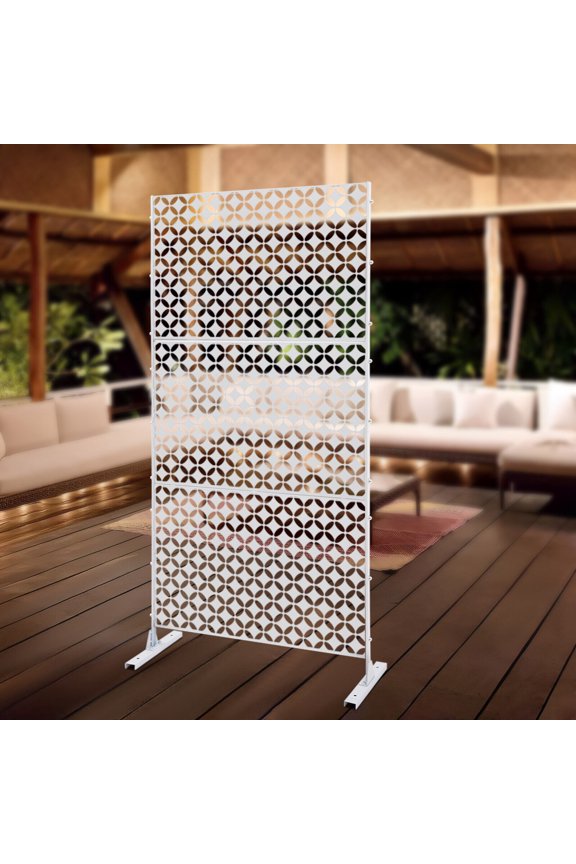 Decorative Privacy Screen, Privacy Fence Screen 3 Panels Freestanding Coin-shaped White Steel Privacy Screen