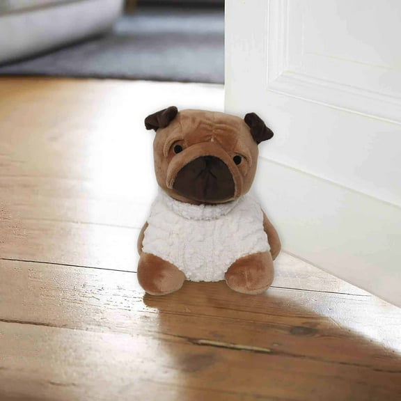Decorative Pug Door Stopper, 2.3 lb Weighted, Brown/Ecru