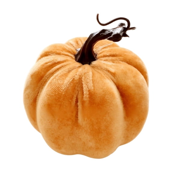 Decorative Pumpkin, Beige Faux Velvet Plush, 5 Inch Single Piece, for Fall Halloween Thanksgiving Home Display