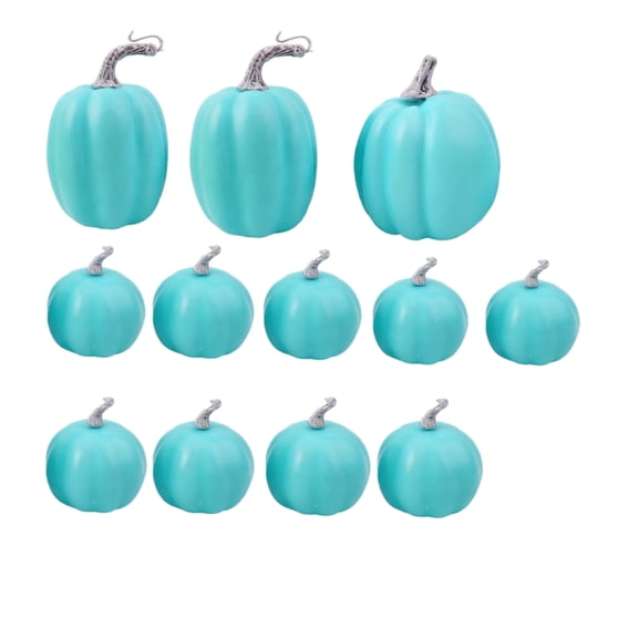 Decorative Pumpkins, 12Pc Artificial Pumpkins, Blue Halloween Decorations, Thanksgiving Decor Pieces, Set for Fall Party Tabletop, Shelf, Home Display