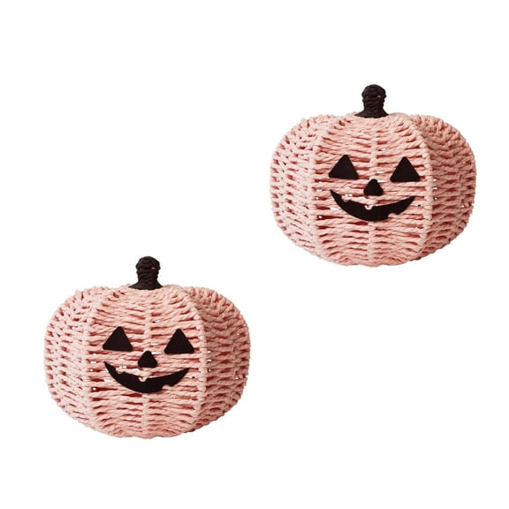 RGI Home Decorative Woven Pumpkins for Fall and Halloween Décor, Pink Paper Cord, Set of 2
