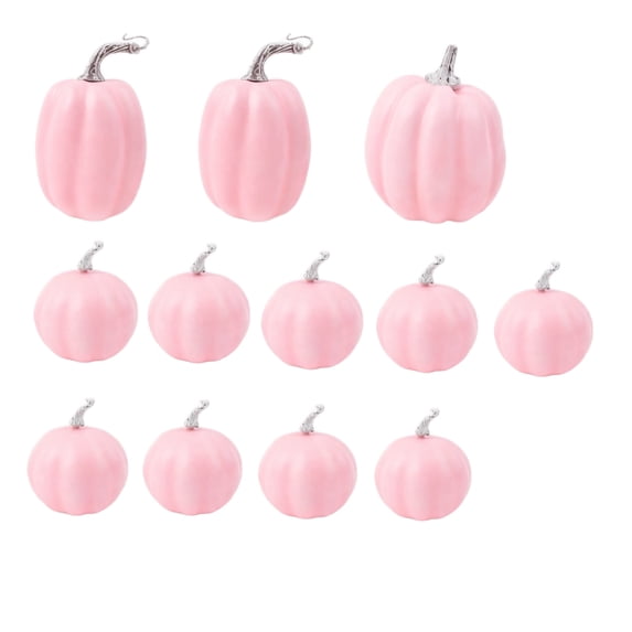 Decorative Pumpkins Pink 12 Piece Set for Halloween Thanksgiving Fall Party Home Table Decor