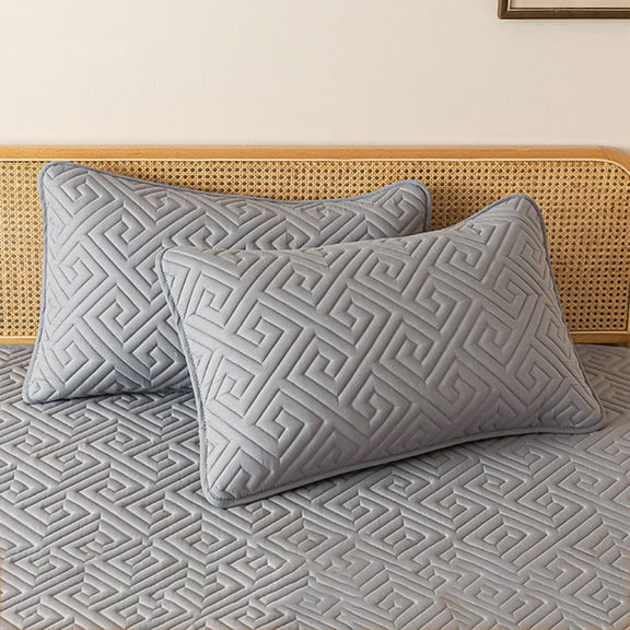 Decorative Quilted Pillowcases Set of 2 Standard Size, ZzCityTK Hotel Quality Bedding Square Design, Premium Polyester Pillow Shams for Queen Full Bed in Multiple Colors, Gray